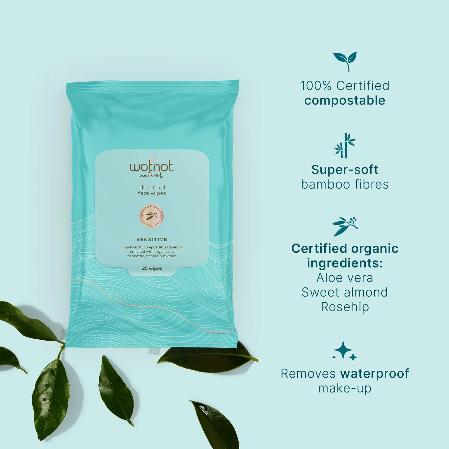 WotNot Naturals - Natural Face Wipes, Sensitive